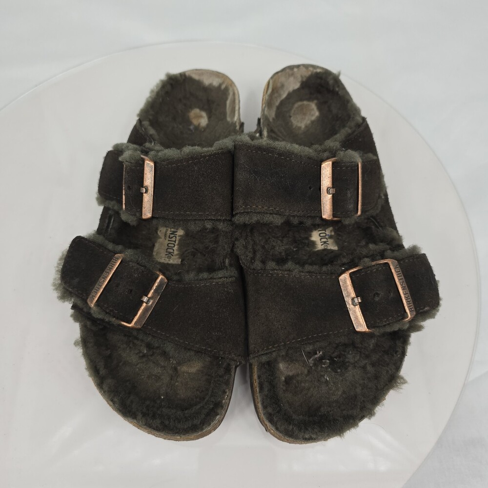 Bad Birkenstock Arizona 39/L 8 Narrow Sherpa Lined Shearling Suede/Sandals Brown